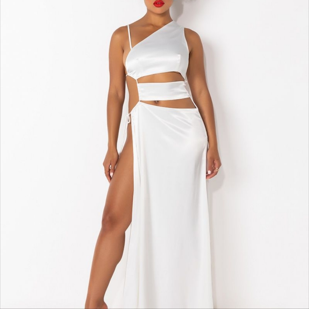 Akira "Make a Toast" Cut Out Detail Satin Maxi Dress